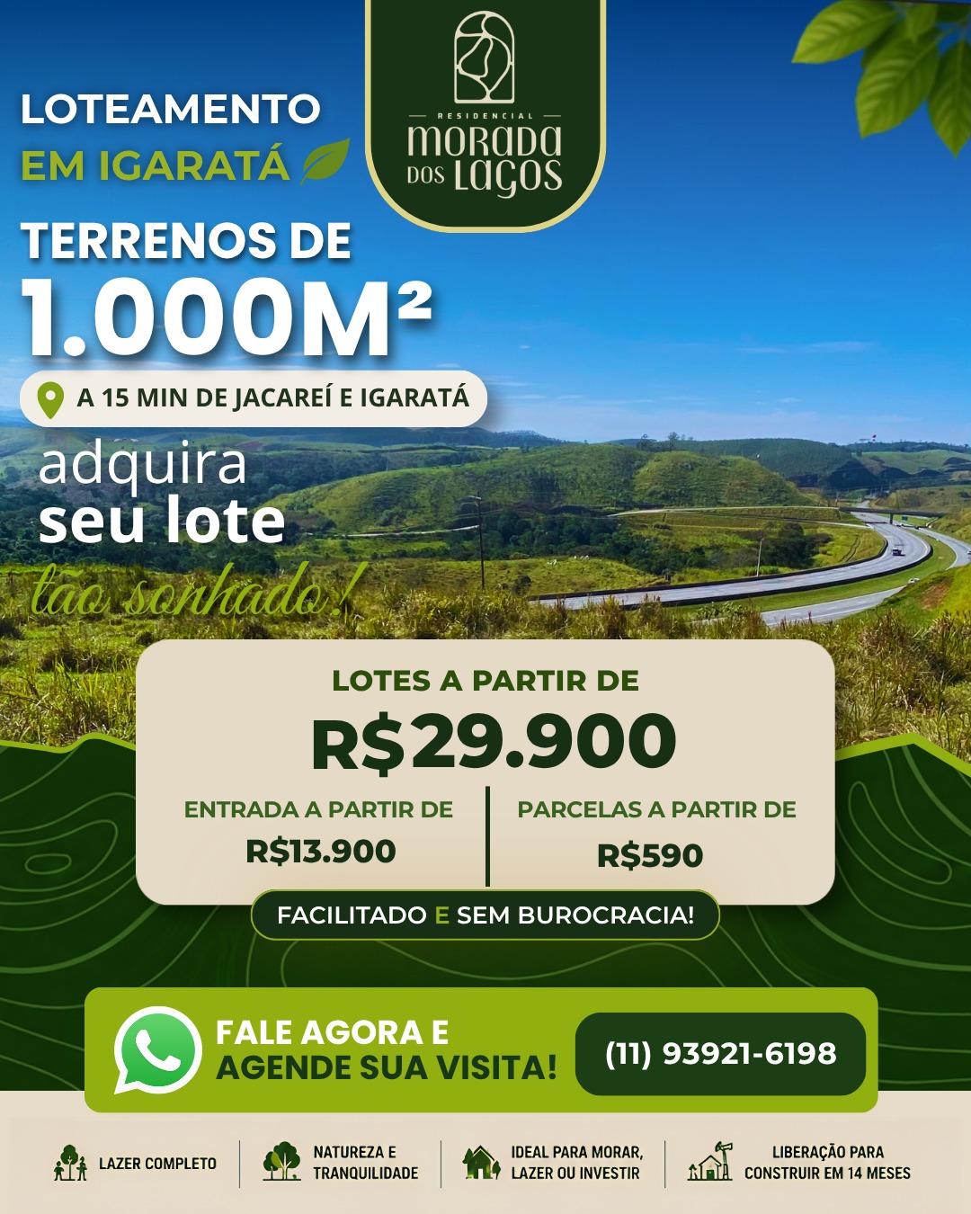 RadarDeLotes Logo Voltar Oportunidade Lotes de 1000 metros em Igaratá! Foto 1Foto 2Foto 3Foto 4Foto 5 Oportunidade Lotes de 1000 metros em Igaratá! Igaratá , Igaratá , Igaratá - SP R$ 30.000,00 Tamanho 1000 m² Valor R$ 30.000,00 Descrição do Lote ✅ Descrição do Lote Ideal (Conforme Seu Pedido)  📏 Dados Técnicos  - Área: 1.000 m² (20m x 50m, formato regular)  - Topografia: Totalmente plana, sem aclives/declives ou riscos de enchentes — solo firme, ideal para construir, plantio e lazer  - Uso: Permitido para chácara, casa de veraneio ou loteamento rural (respeita legislação municipal e ambiental)