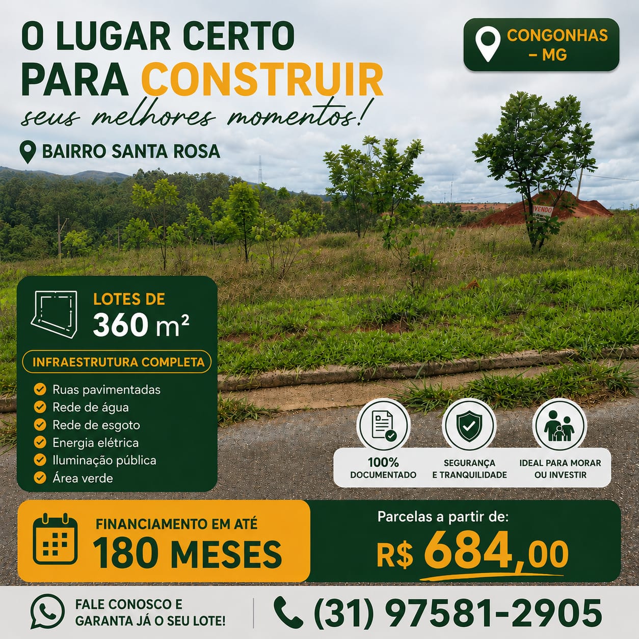 Lotes a venda no Bairro Santa Rosa em Congonhas , finaciamento próprio 360 m² plano