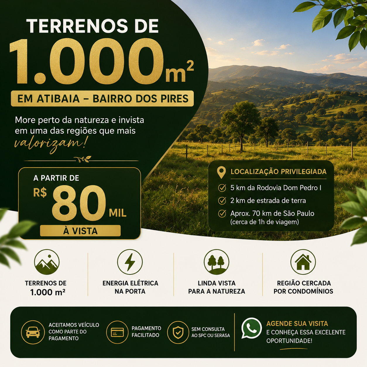 Terreno a venda em Atibaia fora de condomínio 