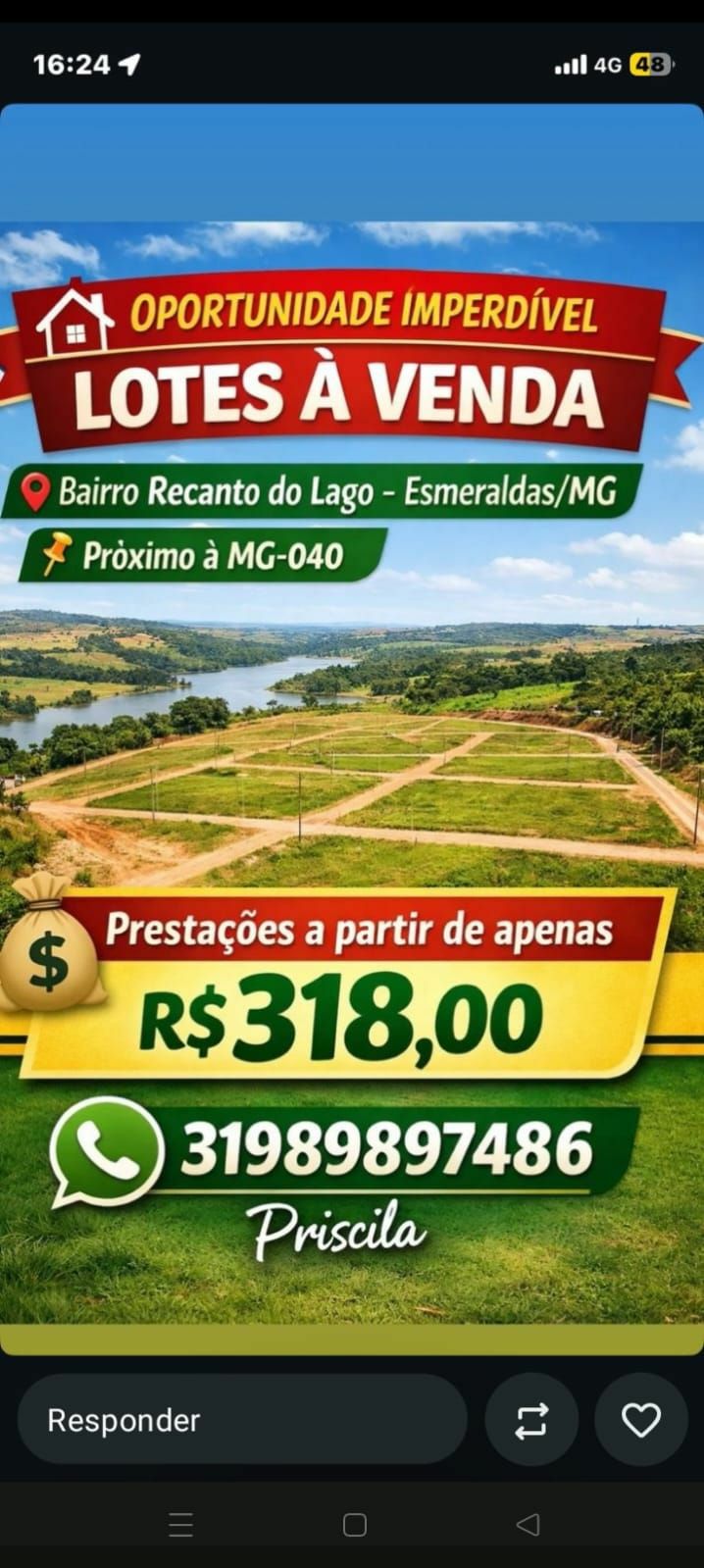 Oportunidade lotes Recanto do Lago.